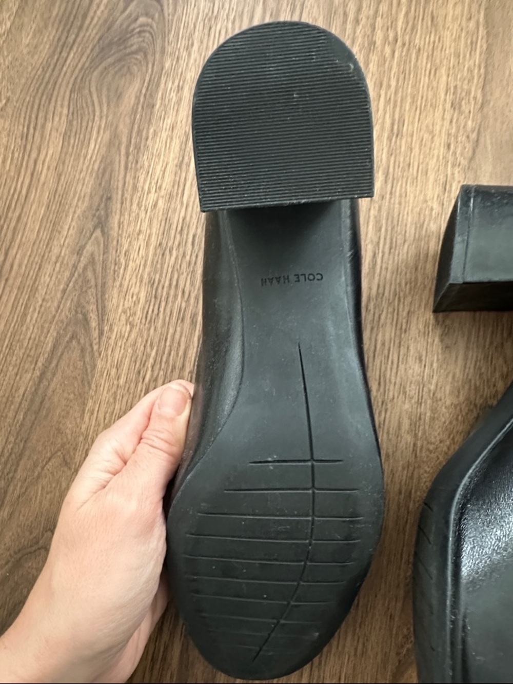 Cole Haan Black Leather Ballet Heels with Gloss Cap Toe - Picture 4 of 7